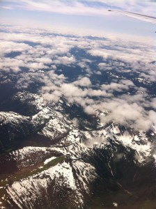 Snow topped mountains on approach to Seattle